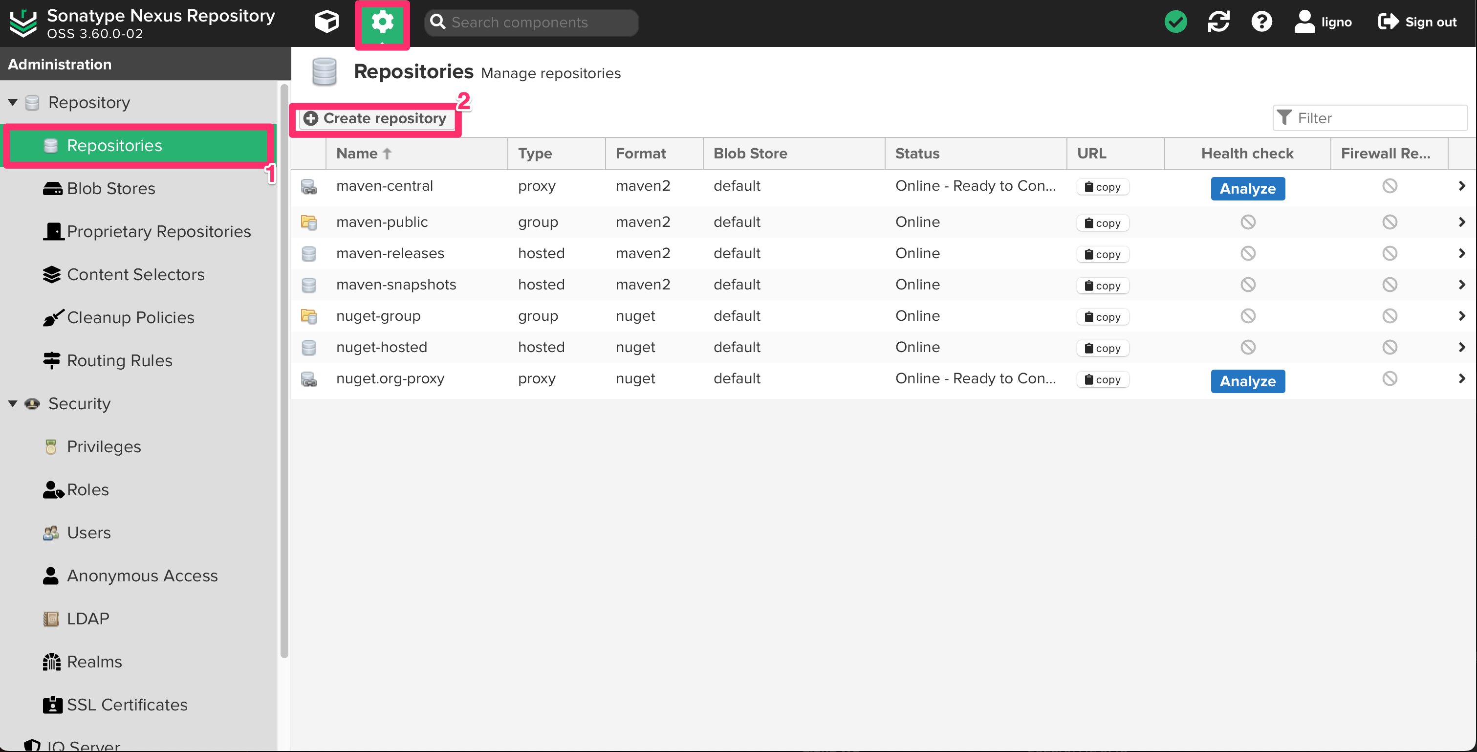 Repositories 메뉴로 이동
