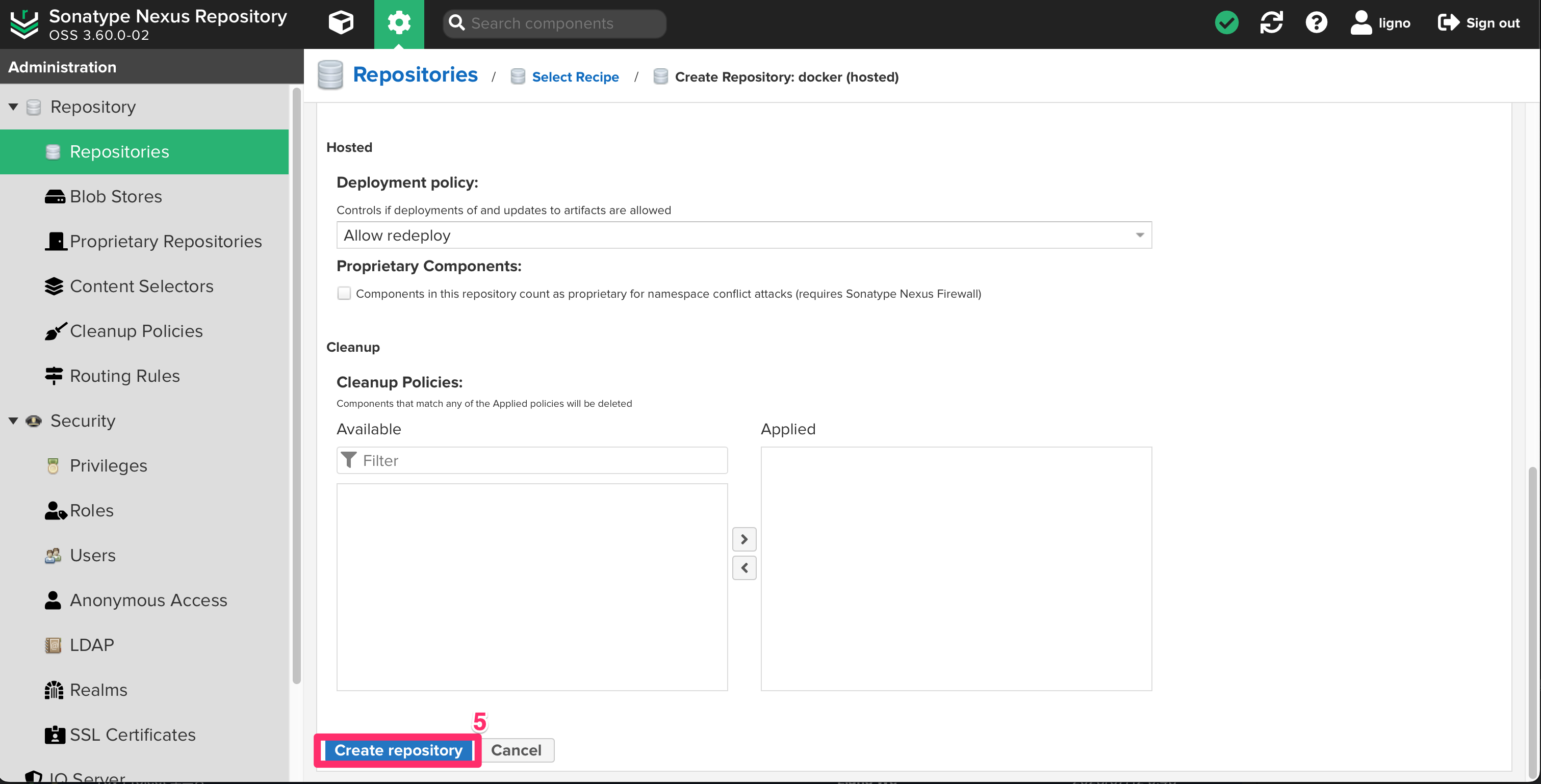 docker-hosted 정보 설정