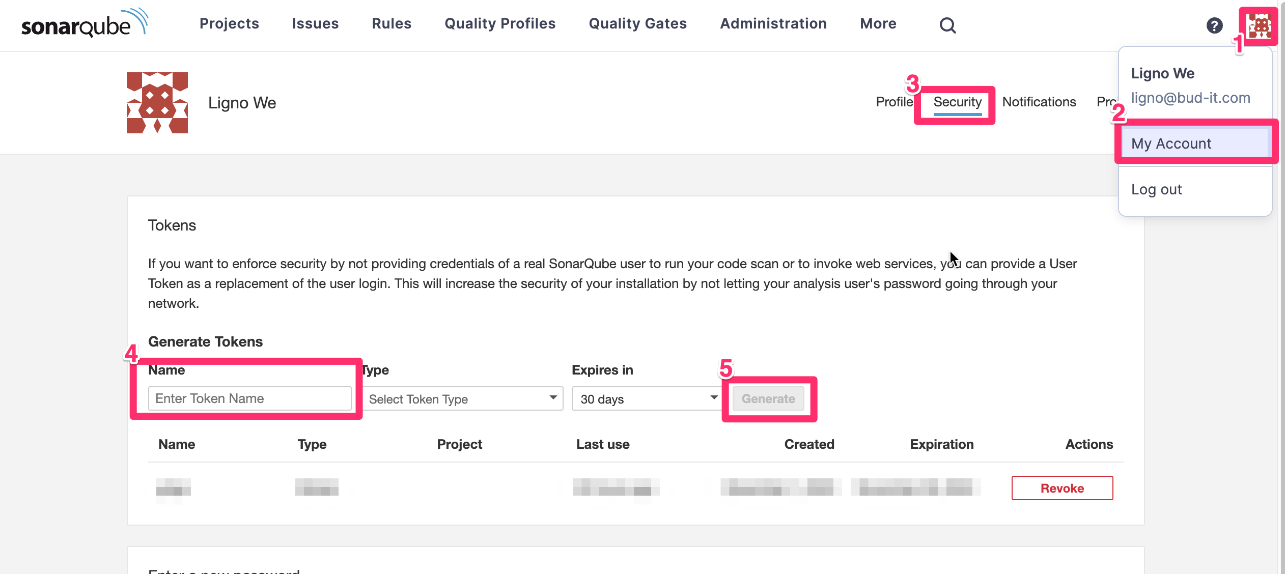 SonarQube 토큰 발급