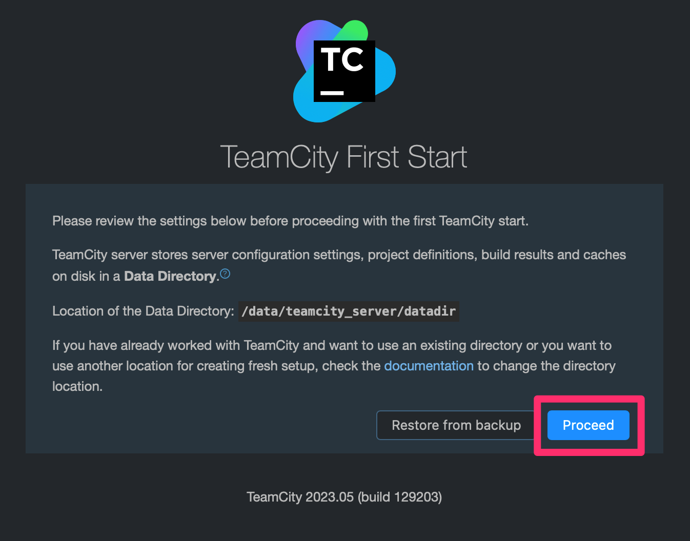 TeamCity First Start